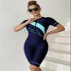 ECUPPER Women One Piece Short Sleeve Swimsuit Boyleg Rash Guard Covered Surfing Suit Zipper Bathing Suit with Built in Bra Green S view 2