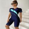 ECUPPER Women One Piece Short Sleeve Swimsuit Boyleg Rash Guard Covered Surfing Suit Zipper Bathing Suit with Built in Bra Green S view 3