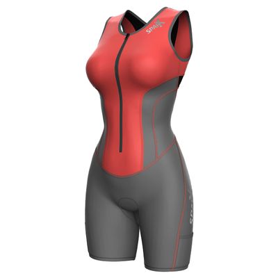 Sparx Women Triathlon Suit Tri Short Racing Cycling Swim Run (XL, Gray/Coral)
