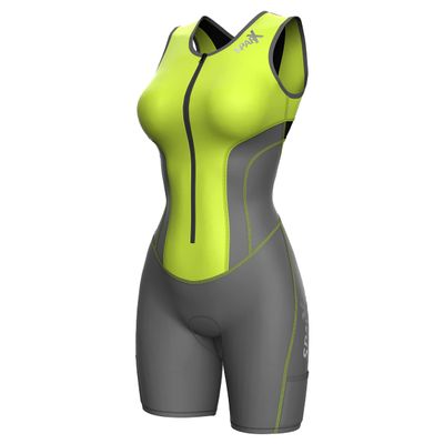 Sparx Women Triathlon Suit Tri Short Racing Cycling Swim Run (XL, Gray/Lime)
