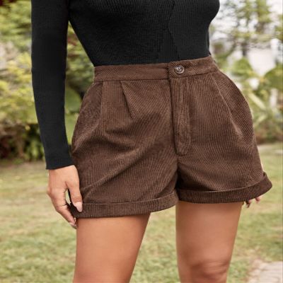 ABZEKH Shorts for Women Shorts Women's Shorts High Waist Roll Up Hem Shorts Shorts (Color : Brown, Size : X-Large)
