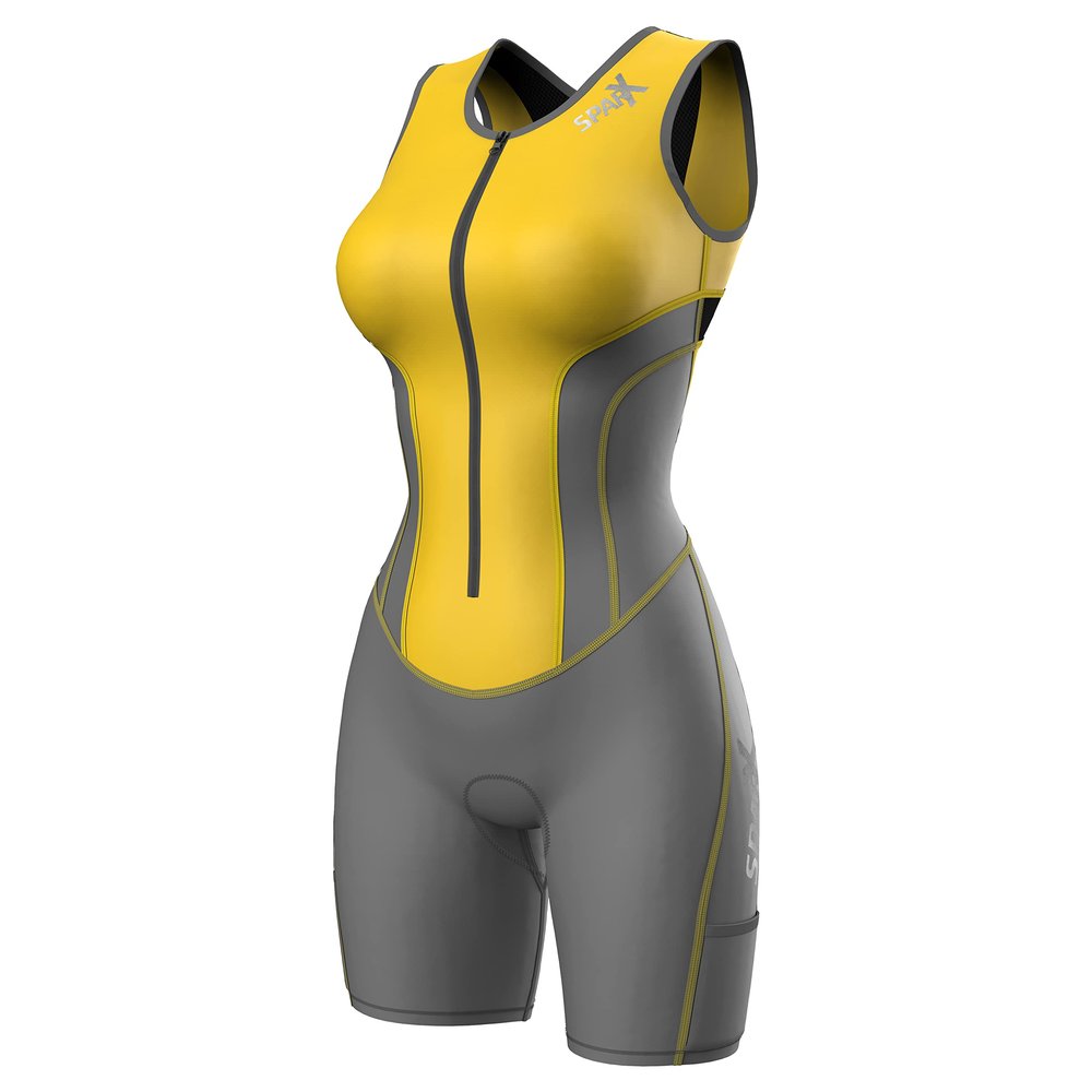 Sparx Women Triathlon Suit Tri Short Racing Cycling Swim Run (XL, Gray/Yellow)