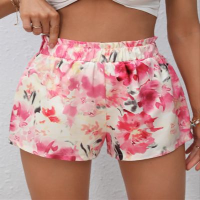 ABZEKH Shorts for Women Shorts Women's Shorts Floral Print Elastic Waist Shorts Shorts (Color : Multicolor, Size : Small)