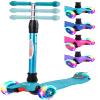 ChromeWheels Scooters for Kids, Deluxe 3 Wheels Kick Scooter 4 Adjustable Height 132lbs Weight Limit, Lean to Steer LED Light Up Wheel, Best Gifts for Girls Boys Ages 3-12 Years Old, Aqua view 1