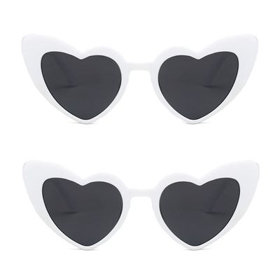 ALVOGIMOR 2 Pack Heart Shape Sunglasses,Colorful Trendy Sunglasses Vintage Cat Eye Glasses for Party Favor or Daily Use(White)