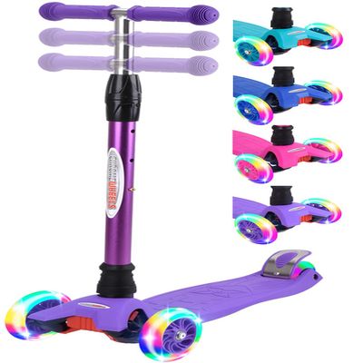ChromeWheels Scooters for Kids, Deluxe 3 Wheels Kick Scooter 4 Adjustable Height 132lbs Weight Limit, Lean to Steer LED Light Up Wheel, Best Gifts for Girls Boys Ages 3-12 Years Old, Purple