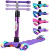 ChromeWheels Scooters for Kids, Deluxe 3 Wheels Kick Scooter 4 Adjustable Height 132lbs Weight Limit, Lean to Steer LED Light Up Wheel, Best Gifts for Girls Boys Ages 3-12 Years Old, Purple view 1
