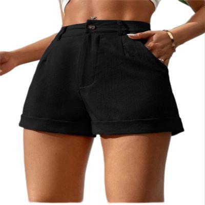 CRTGW Shorts for Women Slant Pocket Button Front Shorts (Color : Black, Size : XX-Small)