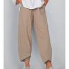 Cocoarm Women Pants Women Wide Leg Petal Shaped Cuffs Solid Color Loose Fit Lounge Pants with Pockets Women Summer Pants (Khaki) view 2