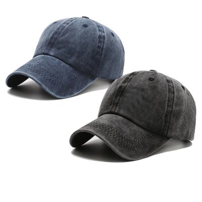 2 Pack Vintage Washed Distressed Baseball Caps for Women Men Low Profile Adjustable Unconstructed Baseball Cap (Navy Blue+Black)