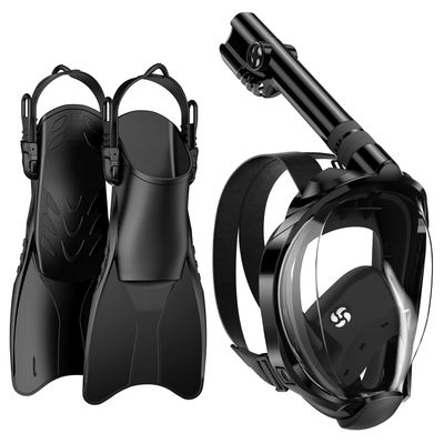 WSTOO Mask Fins Snorkel Set,Snorkeling Gear for Adults,Full Face Snorkel Mask & Adjustable Swim Fins,Dry Top System Anti-Fog Anti-Leak