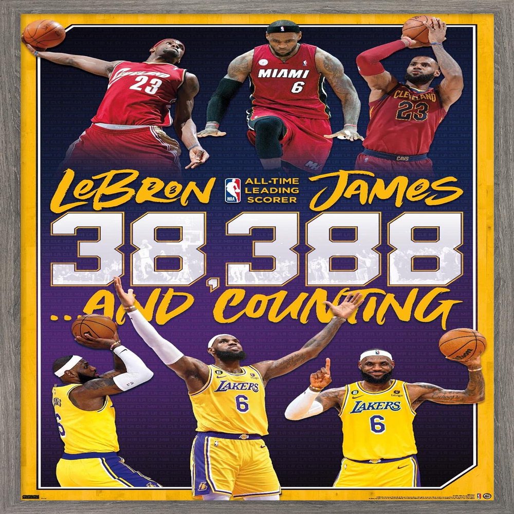 NBA League - LeBron James All-Time Scoring Leader Wall Poster, 34L" x 22.4W", Barnwood Framed Version