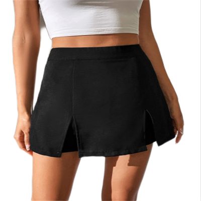 SOFULU Solid Split Hem Skort (Color : Black, Size : Tall XL)