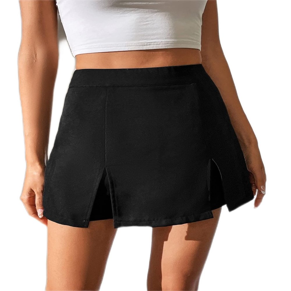 SOFULU Solid Split Hem Skort (Color : Black, Size : Tall XL)