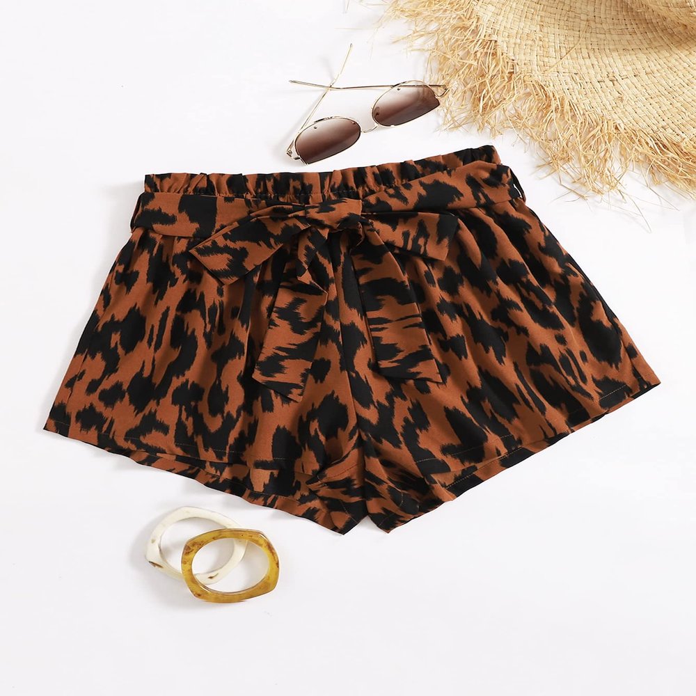 SOFULU All Over Print Belted Shorts (Size : Large)