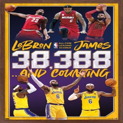 NBA League - LeBron James All-Time Scoring Leader Wall Poster, 34L" x 22.4W", Mahogany Framed Version