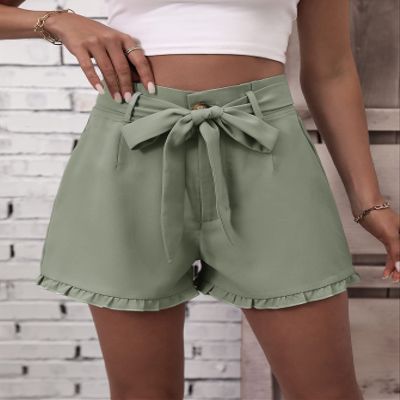 SOFULU Frill Trim Belted Shorts (Color : Mint Green, Size : X-Large)