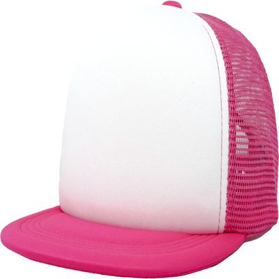 Funky Junque Baby 4th of July Trucker Hat, Infant and Toddler Mesh Cap Sizes 0-6m, 12-18m, Adjustable Snapback - Hot Pink/White