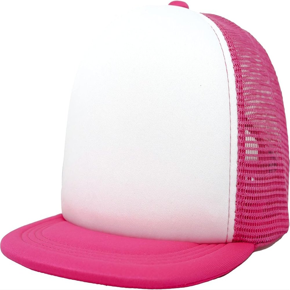 Funky Junque Baby 4th of July Trucker Hat, Infant and Toddler Mesh Cap Sizes 0-6m, 12-18m, Adjustable Snapback - Hot Pink/White