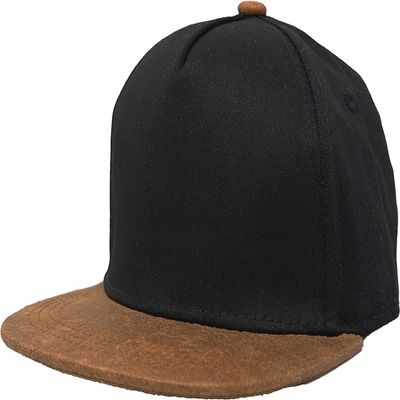 Funky Junque Toddler Flat Brim Hat - Black/Faux Leather Brim: Small (12-24 Months)