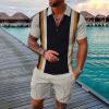WABEOR Mens 2 Piece Short Set Outfits Summer Casual Fashion Zip Up Polo Shirt and Short Sets Graphic Designer Tracksuits Khaki view 2
