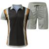 WABEOR Mens 2 Piece Short Set Outfits Summer Casual Fashion Zip Up Polo Shirt and Short Sets Graphic Designer Tracksuits Khaki view 3