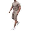 WABEOR Mens Outfits 2 Piece Fashion Casual Summer Shorts Set Muscle Slim Fit Shirt Short Sets Athletic Basic Cotton Tracksuit A-Khaki view 1
