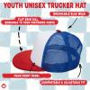 Funky Junque Toddler Flat Brim Trucker Hat Baby Boy Kids Adjustable Mesh Baseball Cap Summer - 12-24 Months Red/White/Royal Blue view 4