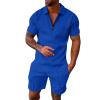 Mens Vacation Outfits Set Casual Fashion Urban Striped Polo Shirt and Short Sets Summer Tracksuits Two Piece Sets Blue view 1