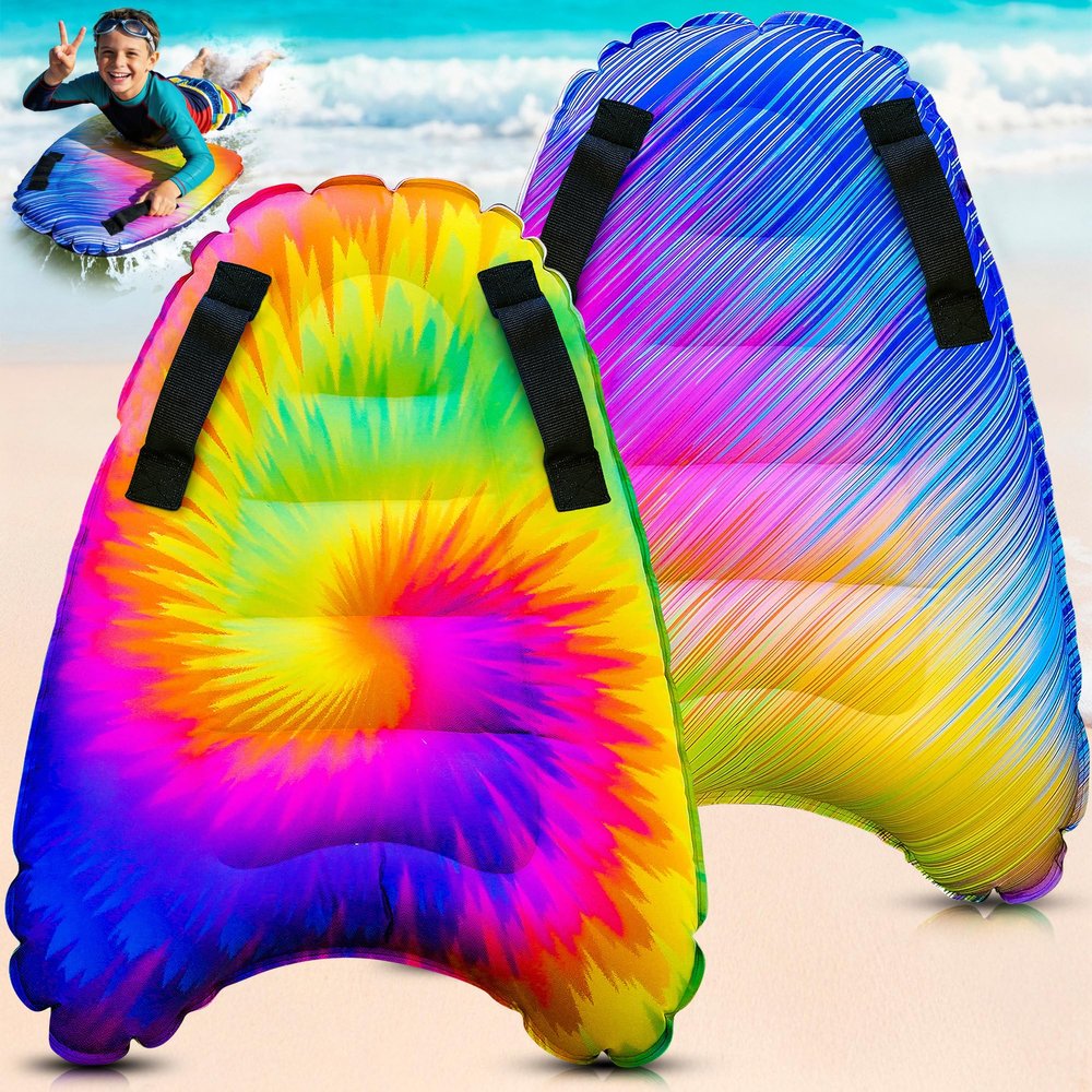 JAMBO 2 Pack Inflatable Surf Body Boards with Handles for Water Slides, Boogie Boards for Beach, Pool, Lake & Slip Slides, Lightweight Floating Water Toys for Kids & Adults