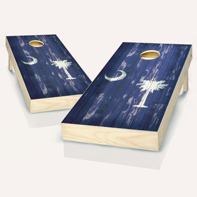 Skip's Garage South Carolina Flag Distressed Cornhole Set - 2x4 Boards (Corn Filled Bags) - Include Hole + Edge Lights
