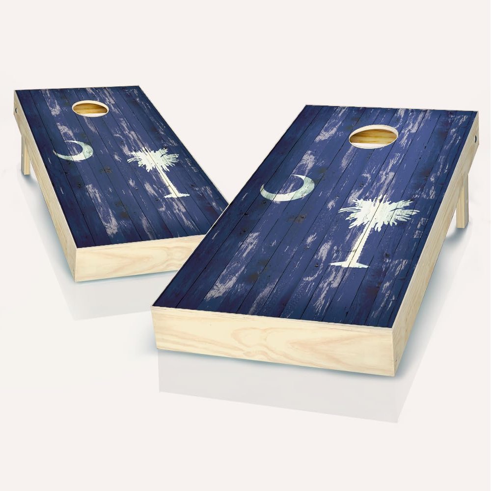 Skip's Garage South Carolina Flag Distressed Cornhole Set - 2x4 Boards (Corn Filled Bags) - Include Hole + Edge Lights