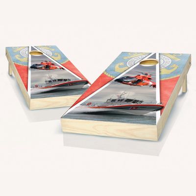 Skip's Garage US Coast Guard Cornhole Set - 2x4 Boards (Corn Filled Bags) - Include Edge Lights + Score Tower