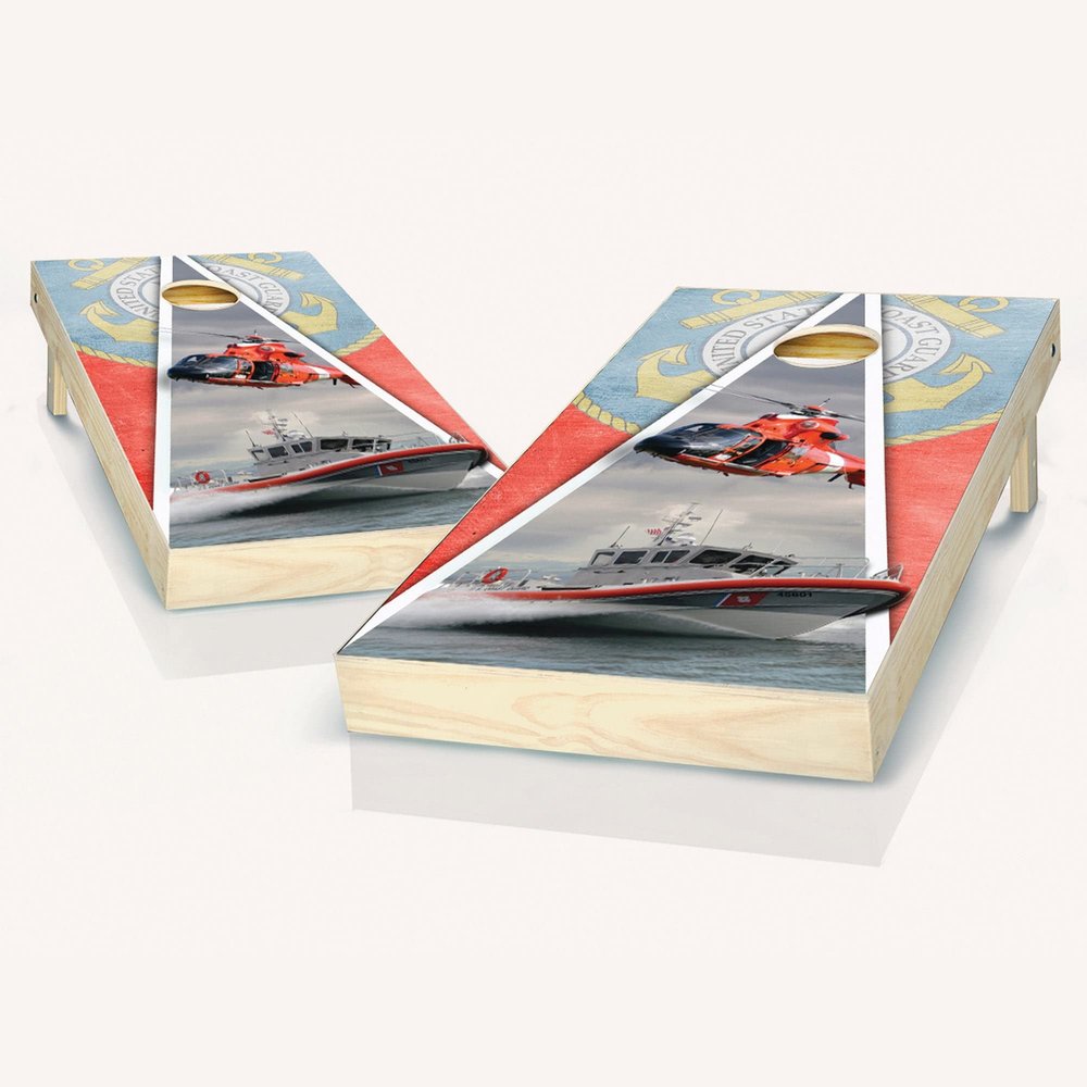 Skip's Garage US Coast Guard Cornhole Set - 2x4 Boards (Corn Filled Bags) - Include Edge Lights + Score Tower