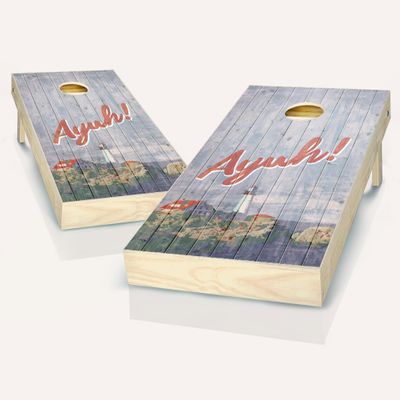 Skip's Garage Vintage New England Ayuh! Cornhole Set - 2x4 Boards (Corn Filled Bags) - Include Case + Hole + Edge + Score