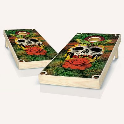 Skip's Garage Skull Attire Cornhole Set - 2x4 Boards (Corn Filled Bags) - Include Case + Edge Lights