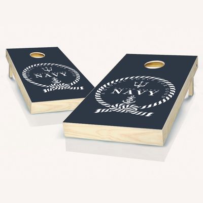 Skip's Garage US Navy Global Cornhole Set - 2x4 Boards (Corn Filled Bags) - Include Hole Lights + Score Tower