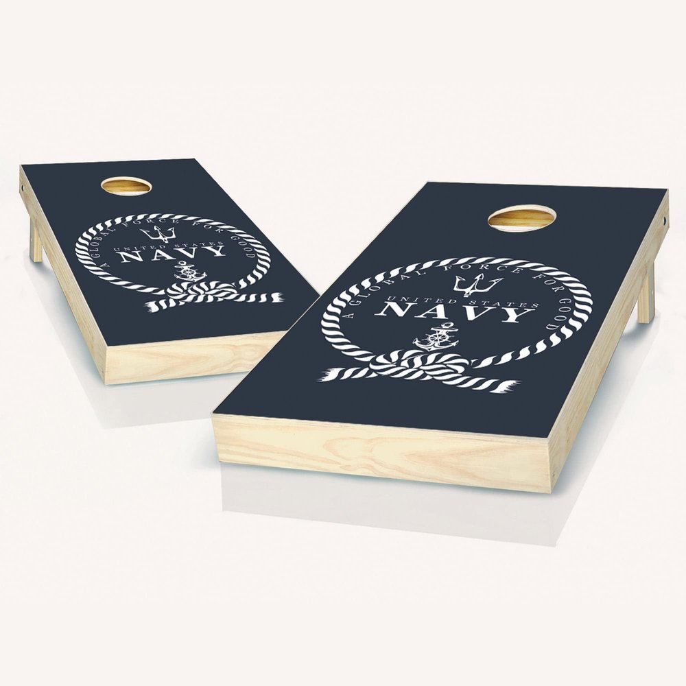 Skip's Garage US Navy Global Cornhole Set - 2x4 Boards (Corn Filled Bags) - Include Hole Lights + Score Tower