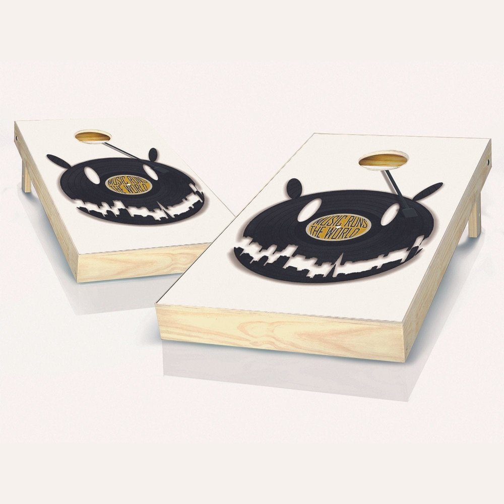 Skip's Garage Music World Cornhole Set - 2x4 Boards (All Weather Bags) - Include Case + Score Tower