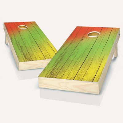 Skip's Garage Rasta Grain Cornhole Set - 2x4 Boards (Corn Filled Bags) - Include Board Hole Lights