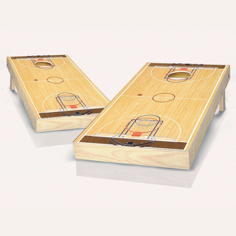 Skip's Garage Basketball Court Cornhole Set - 2x4 Boards (All Weather Bags) - Include Case + Hole Lights