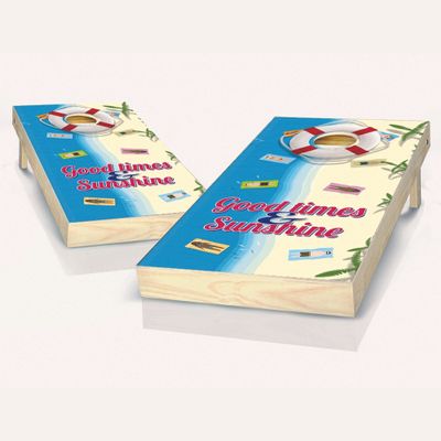 Skip's Garage Beach Themed Cornhole Set - 2x4 Boards (All Weather Bags) - Include Case + Score Tower