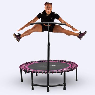 Fitness Trampoline for Adults and Kids, Indoor Rebounder Exercise Trampoline for Workout Fitness for Quiet and Safely Cushioned Bounce Workout (with Handles, Pink)
