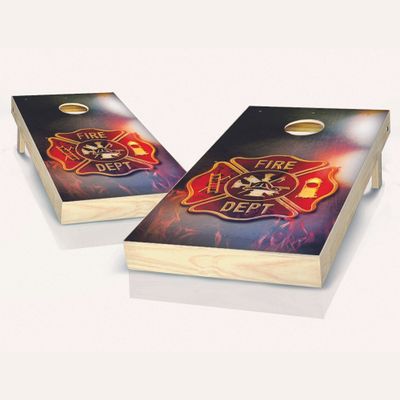 Skip's Garage Fireman Badge Cornhole Set - 2x4 Boards (All Weather Bags) - Include Case + Hole + Edge + Score