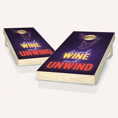 Skip's Garage Drink Wine & Unwind Cornhole Set - 2x4 Boards (All Weather Bags) - NO Accessories