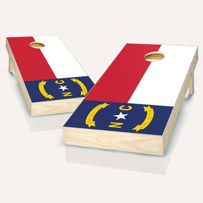 Skip's Garage North Carolina Flag Cornhole Set - 2x4 Boards (Corn Filled Bags) - Include Case + Hole + Edge Lights