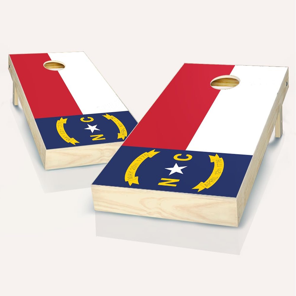 Skip's Garage North Carolina Flag Cornhole Set - 2x4 Boards (Corn Filled Bags) - Include Case + Hole + Edge Lights