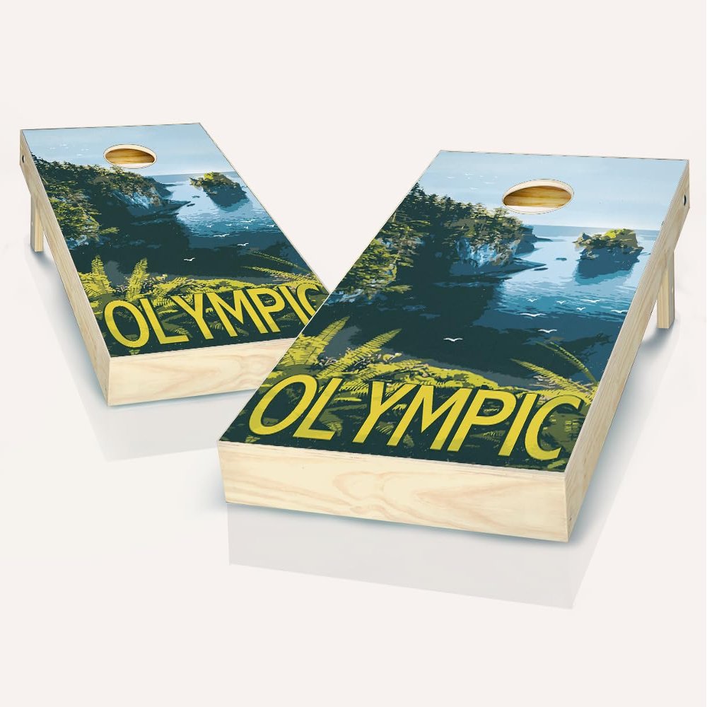 Skip's Garage Olympic National Park Cornhole Set - 2x4 Boards (All Weather Bags) - Include Hole Lights + Score Tower