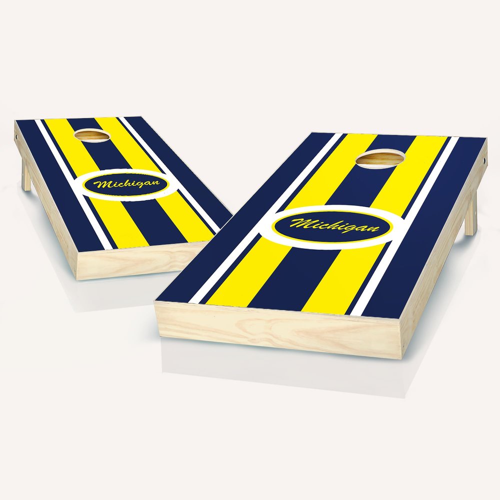 Michigan Stripe Cornhole Set - 2x4 Boards (Corn Filled Bags) - Include Edge Lights + Score Tower