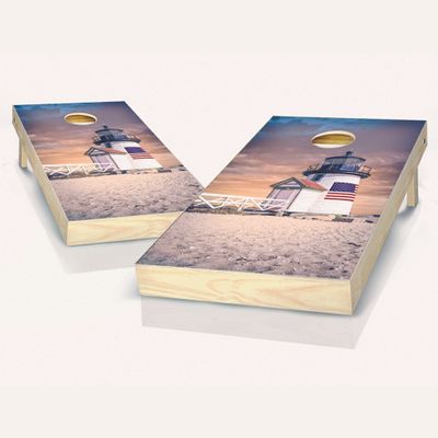 Skip's Garage Nantucket Lighthouse Cornhole Set - 2x4 Boards (All Weather Bags) - Include Hole + Edge Lights